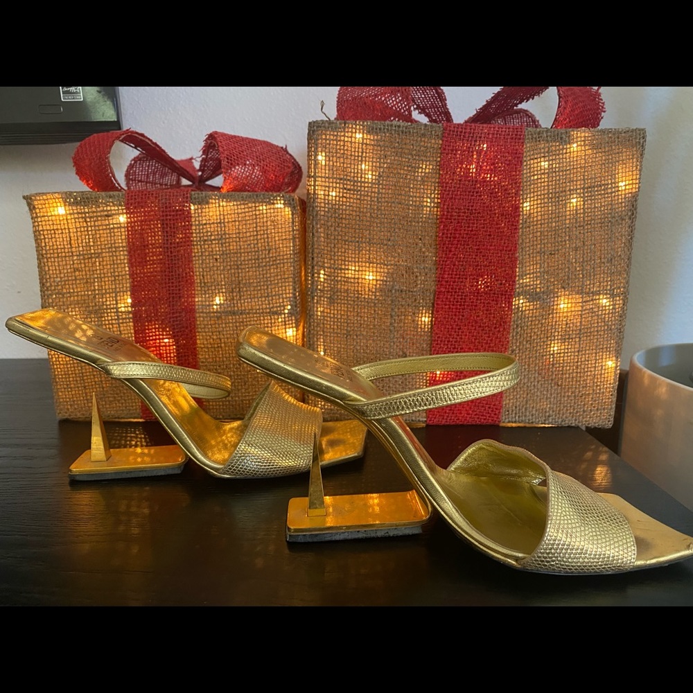 Vintage Fendi Gold heels - open toe and back